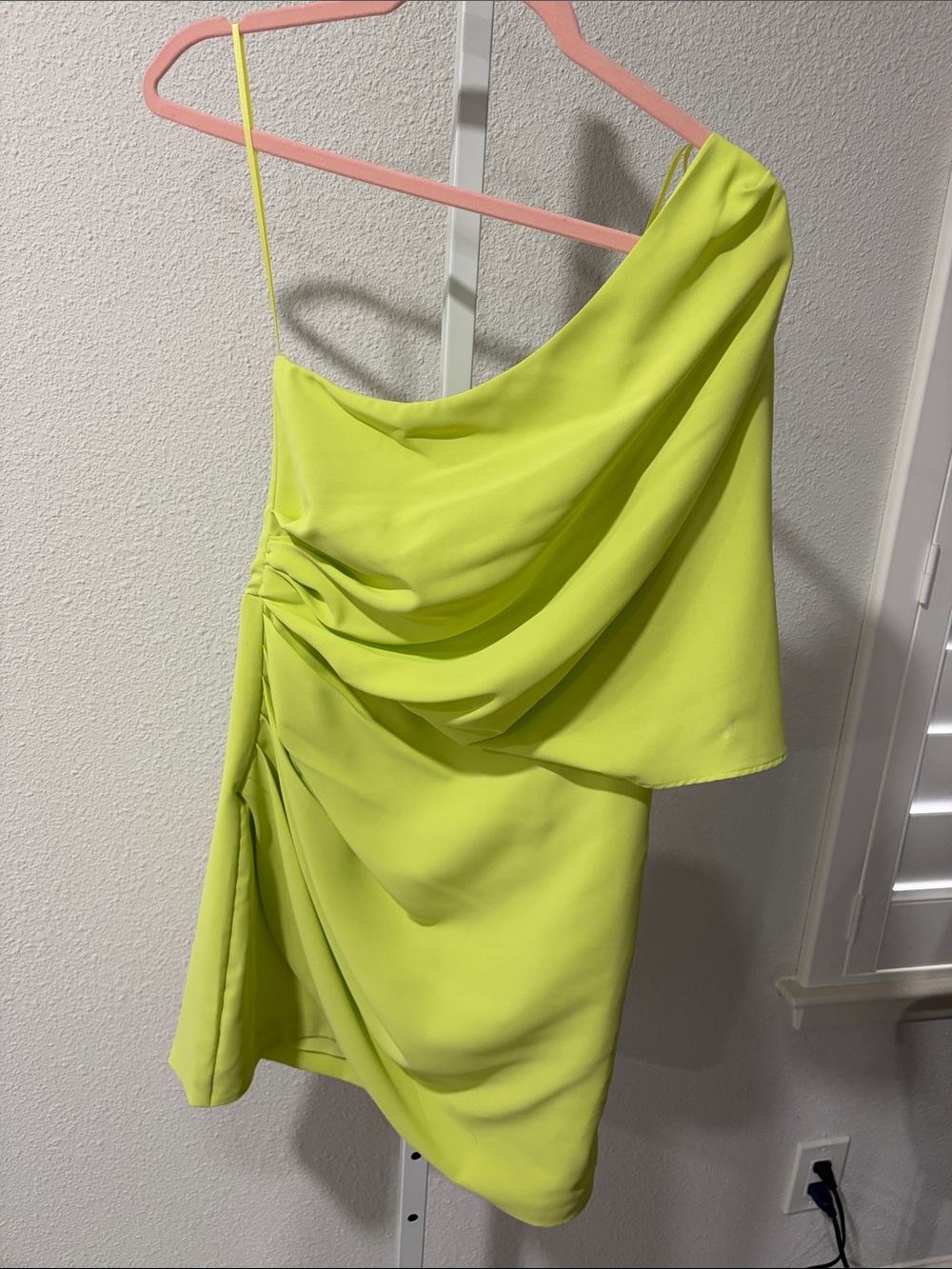DO+BE Neon Lime One-Shoulder Draped Mini Dress